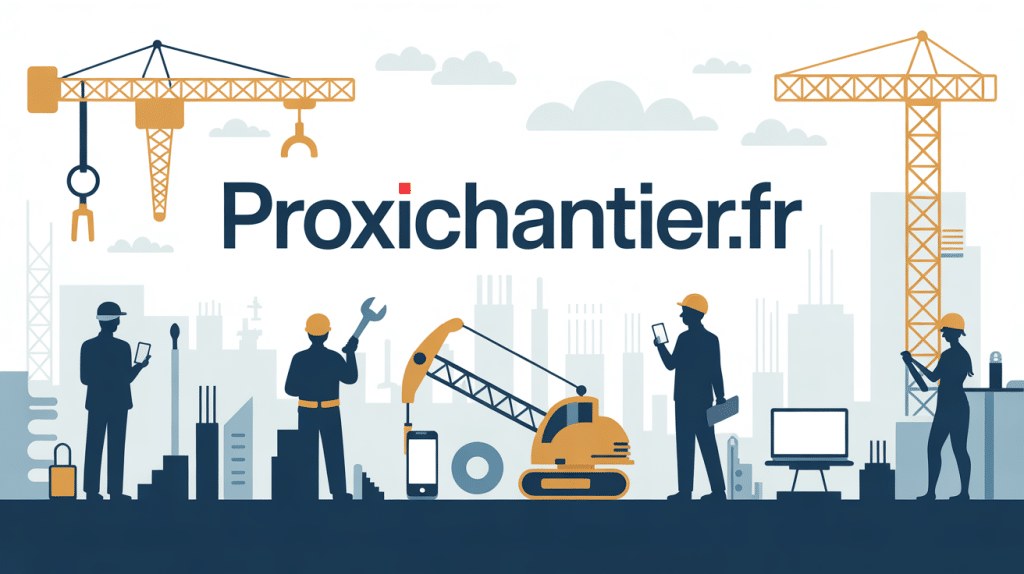 illustration plateforme proxichantier fr avec artisans et outils chantier