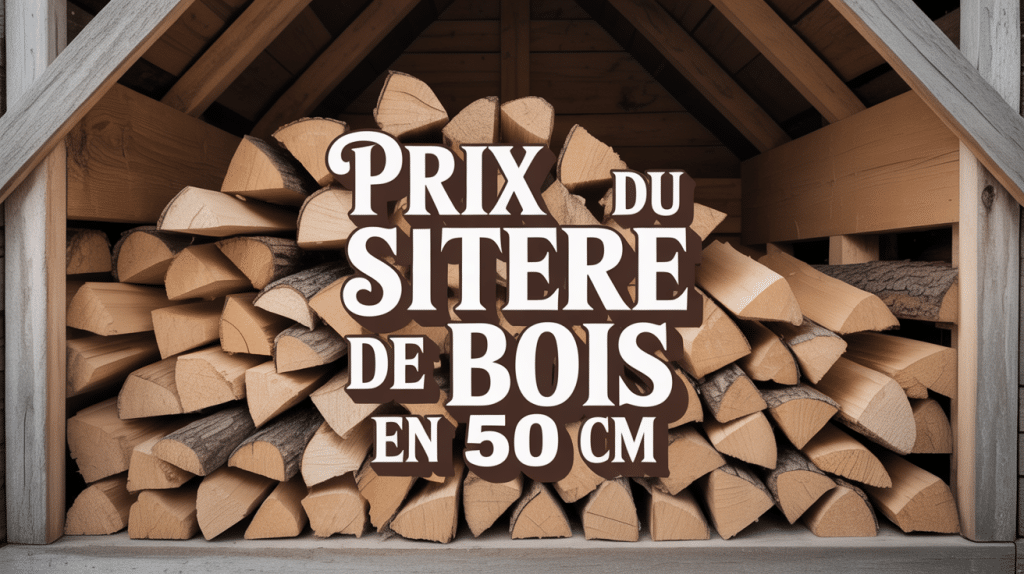 Pile de stère de bois en 50 cm empilée sous hangar rustique