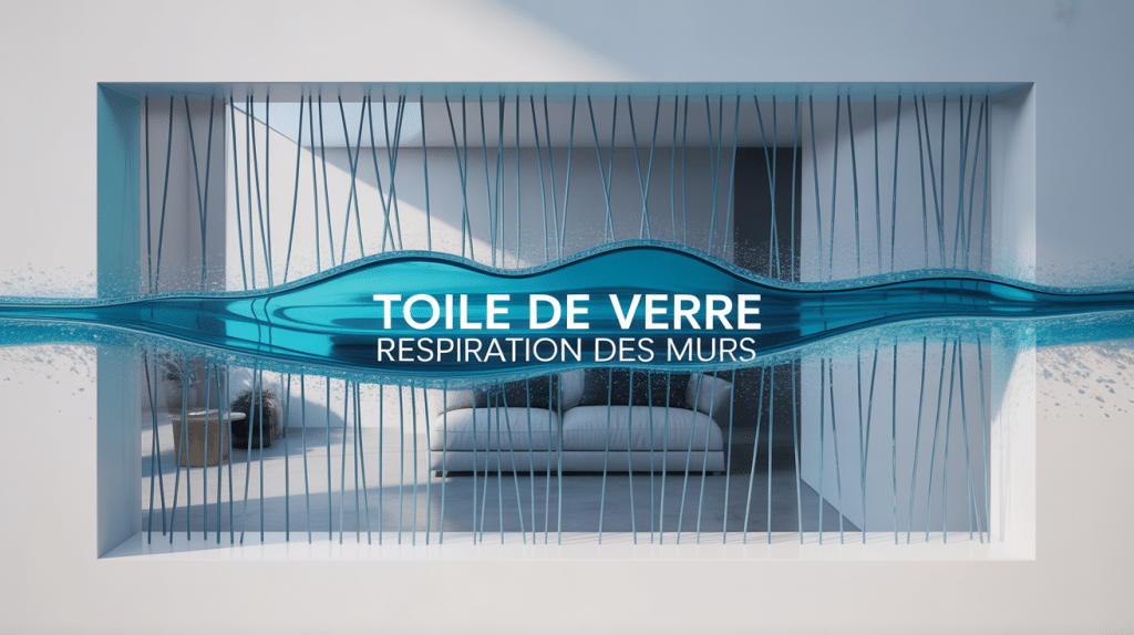 coupe transversale mur fibres de verre vapeur eau toile respiration