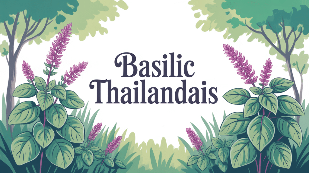 Illustration de basilic thailandais avec tiges pourpres