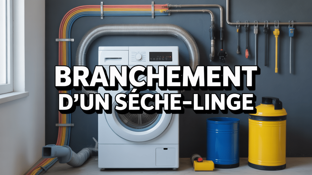 Vue buanderie moderne avec sèche-linge et outils d'installation
