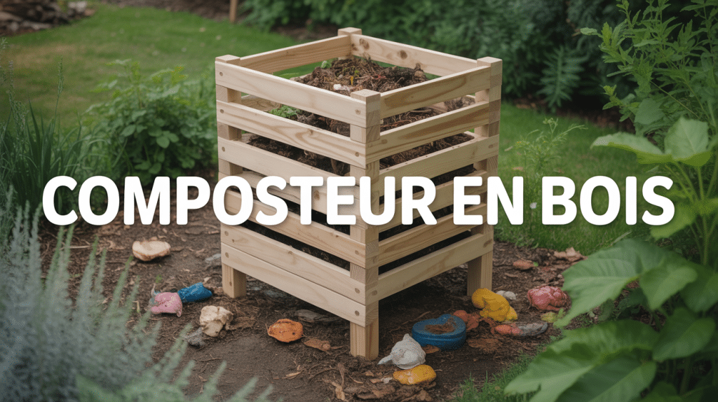 Composteur en bois naturel avec plantes