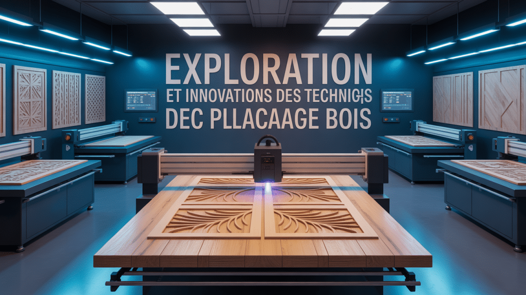 Atelier moderne avec machines high-tech et placage bois futuriste