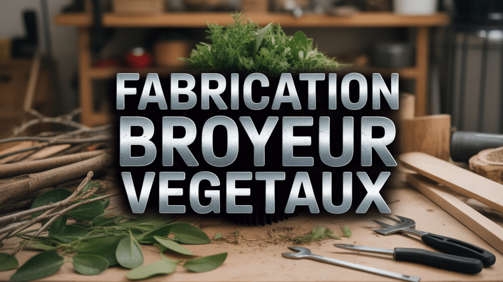 Atelier avec broyeur de végétaux fait maison et outils
