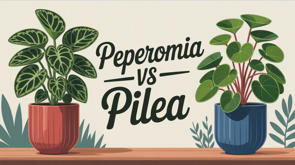 Illustration des plantes peperomia et pilea en pots modernes