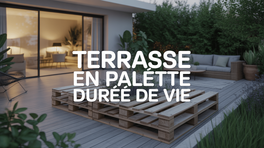 Vue d'ensemble terrasse palette et plantes