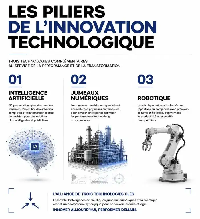 Infographie sur les piliers de l'innovation technologique et la transformation numérique