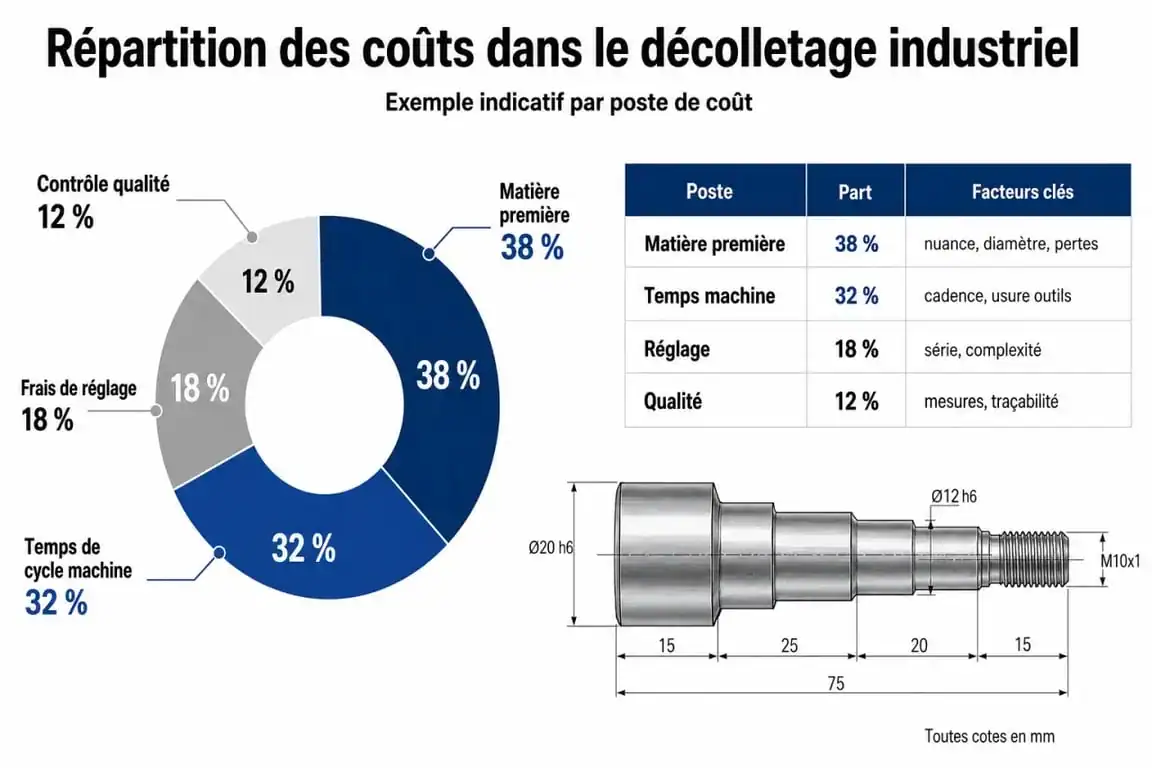 Répartition des coûts dans le prix du décolletage industriel : matière, machine, réglage et qualité