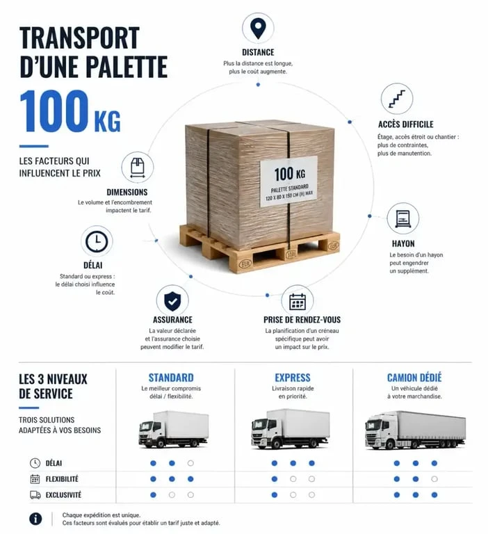 Prix transport palette 100 kg : visualisation des facteurs qui influencent le tarif